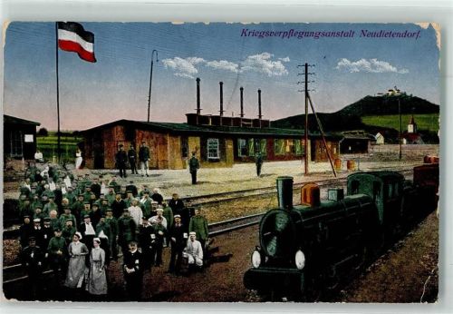 99192 O5103 Neudietendorf 1917 - Kriegsverpflegungsanstalt Bahnhof Eisenbahn Soldaten Schwestern Fahne