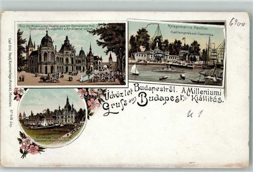 Budapest A Milleniumi Kiallitas Histor. Hauptruppe der Rennaisance Hof Kriegsmarine Pavillon Kommunikations-Pavillon