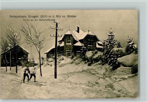 Reitzenhain 1924 Winter - Bahnhofstraße, Skiläufer