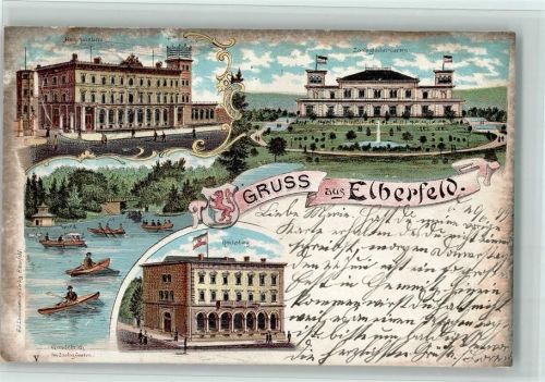 Elberfeld Gruss aus - Zool. Garten, Postamt, Reichsbank AK