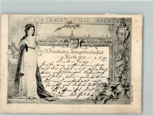 Fürth 1899 IX. Fränkisches Sängerbundfest 1892 Frau mit Hackbrett Engel