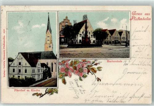Pfaffenhofen 1906 Pfarrhof Kirche Mariensäule