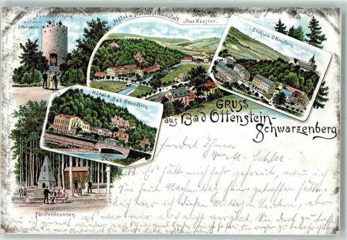 Schwarzenberg 1894 Aussichtsturm Hotel Fürstenbrunnen Bahnpost Aue-Annaberg Zug Nr. 547