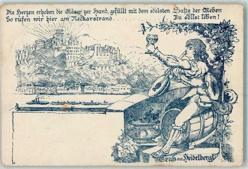 Heidelberg 1907 Gruss aus Federzeichnung Wein AK