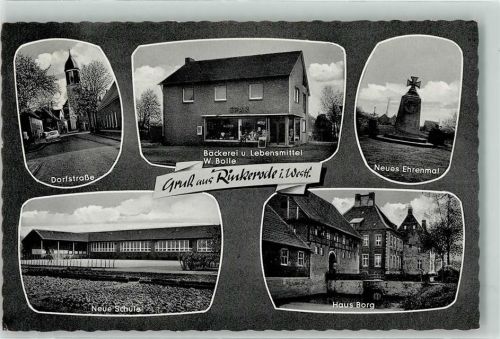 48317 W4406 Rinkerode - Dorfstraße Neue Schule Haus Borg Neues Ehrenmal Eisernes Kreuz SPAR-Lebensmittel Bolle