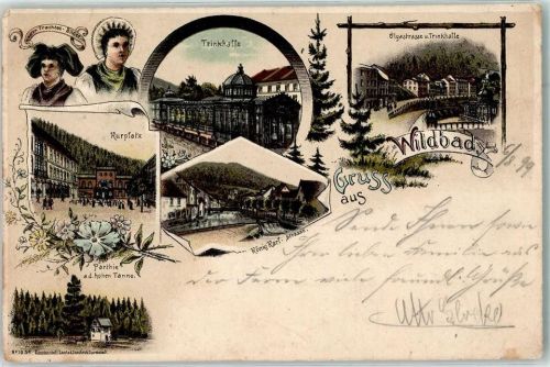 Bad Wildbad 1899 Tracht Trinkhalle Olgastraße Kurplatz König Karl Straße