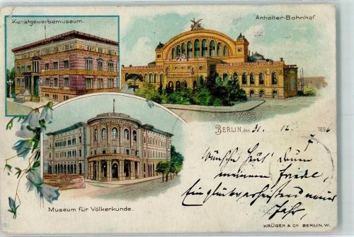 Kreuzberg 1896 Kunstgewerbemuseum Museum für Völkerkunde Anhalter-Bahnhof Lithographie
