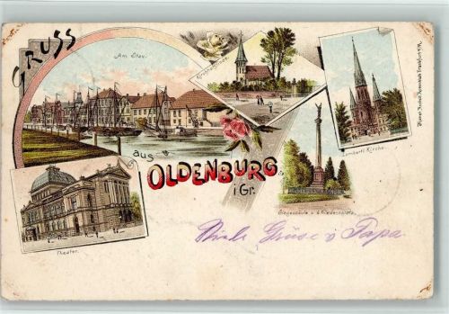 Oldenburg 1898 Am Stau Kirchhofslinde Lambertikirche Siegessäule auf dem Friedensplatz Theater