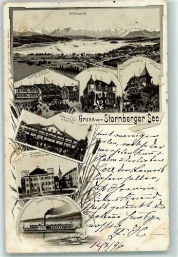 Starnberg 1896 Gasthaus Strauch Garatzhausen Hotel Neuschwanstein Hotel am See Schloß Possenhofen Salon Dampfer Luitpold