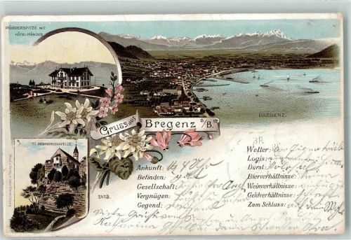 Bregenz 1896 Pfänderspitze mit Hotel Pfänder St. Gebhardskapelle