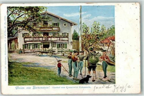 Birkenstein 1902 Gasthaus zum Kramerwirt Gruss Hund Wanderer