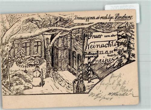 Flensburg 1899 Primaegym. et real. lyc. Weihnachtskneipe Schneemann sign