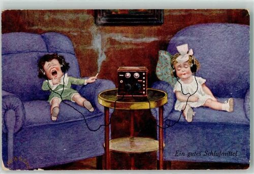 1929 Kopfhörer Kinder Zigarette Ein gutes Schlafmittel Humor