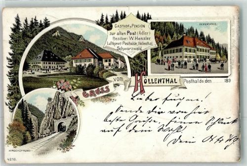 79856 W7824 Posthalde 1897 Gebrauchsspuren Bahnpost Freiburg 31.5.97 Hirschsprung Gasthaus Pension zur alten Post