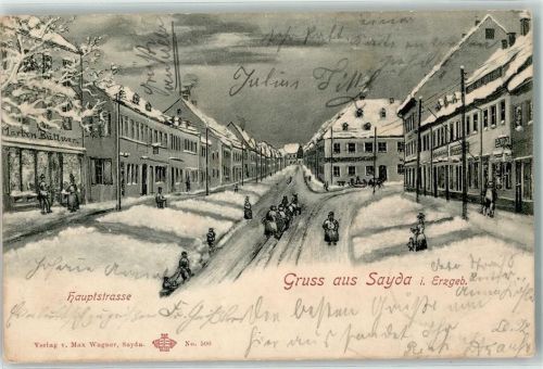 Sayda 1902 Hauptstraße Rodelschlitten Pferdeschlitten Winter