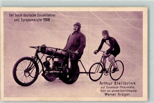 1915 Berg Reifen Arthur Stellbrink auf Excelsior Pneumatic - Radrennen AK