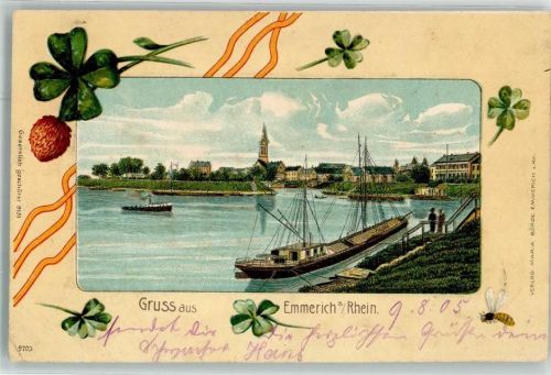 Emmerich 1905 Kleeblatt Rhein Frachtschiff