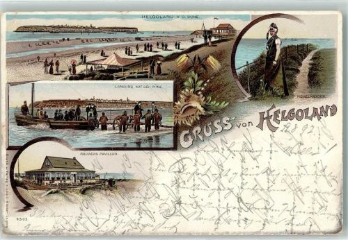 Helgoland Strand Düne Helgoländerin Reimers Pavillion Lithographie