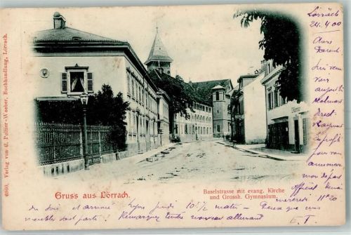 Lörrach 1900 Straße Baselstr. mit Gymnasium AK