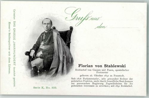 1900 Werbung Esser Seifenpulver Das Grosse Jahrhundert Serie K Nr. 333 - Florian von Stablewski Erzbischof von Gnesen und Posen AK