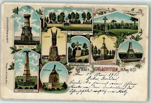 Sainte-Marie-aux-Chenes 1907 Gruss aus Lithographie Schlachtfeldkarte Nr. 7 1870 AK