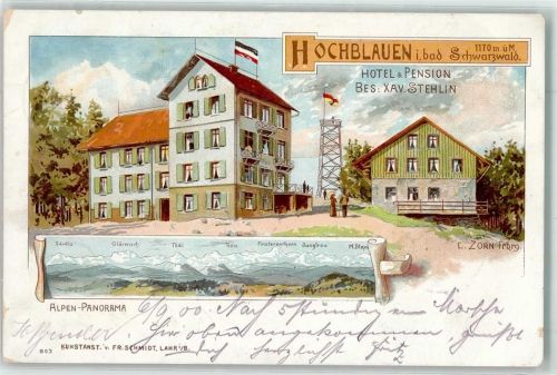 Badenweiler 1900 Hochblauen Hotel-Pension Aussichtsturm sign. L. Zorn