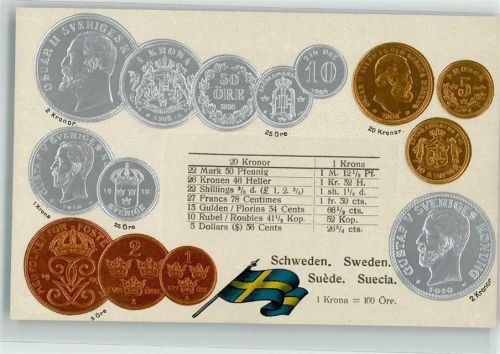 Münzenkarte und Nationalflagge Münzabbildungen Geld auf AK Lithographie
