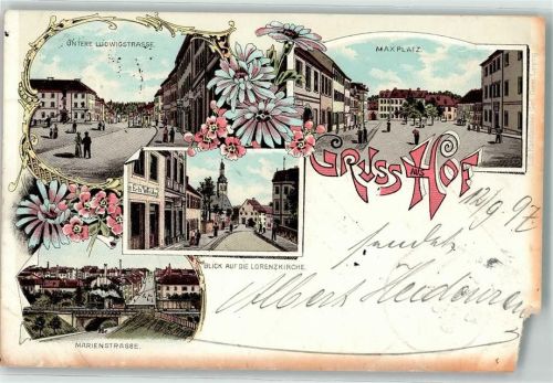 Hof 1897 Marienstraße Maxplatz Lorenzkirche Untere Ludwigstraße Lithographie