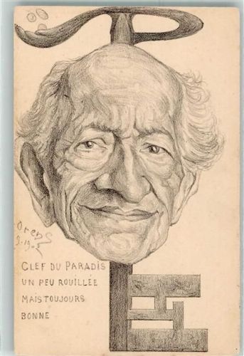 1902 Clef du Paradies un Peu Rouillee Mais Toujours Bonne Denizard Karikatur sign. Orens