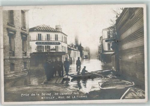 Neuilly-sur-Seine 1910 Hochwasser der Seine Rue de la Ferme Boot