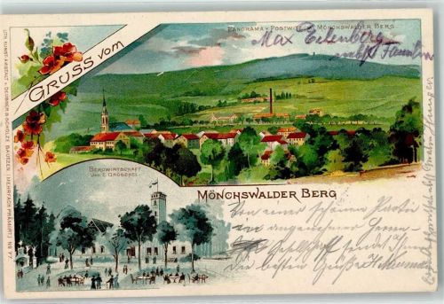 Mönchswalder Berg 1902 Lithographie Gasthaus E. Gröschel Gartenwirtschaft Aussichtsturm