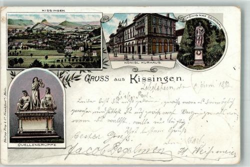Bad Kissingen 1897 Quellengruppe König Max-Denkmal Kgl. Kurhaus