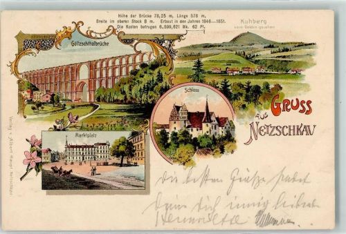 Netzschkau Kuhberg Göltzschtalbrücke Marktplatz Schloß Netzschkau Lithographe