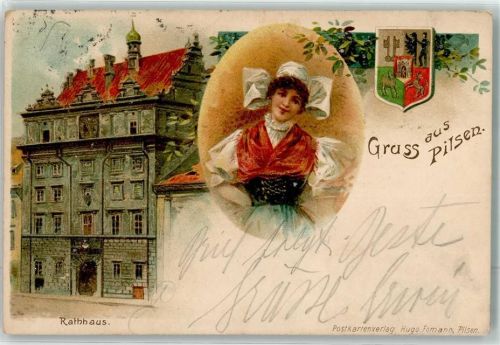 Plzen 1902 Rathaus Wappen Tracht
