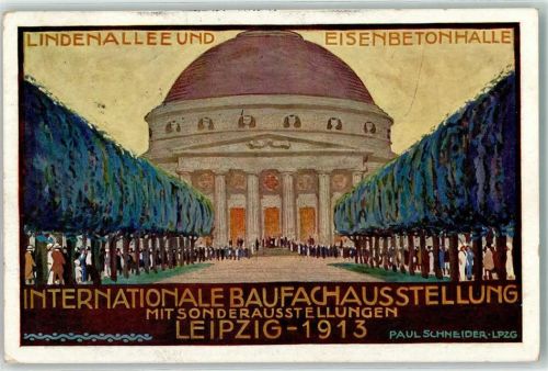 O7000 Leipzig Baufachausstellung Betonhalle offiz. Karte Nr. 8 sign. Paul Schneider AK Ausstellung 1913