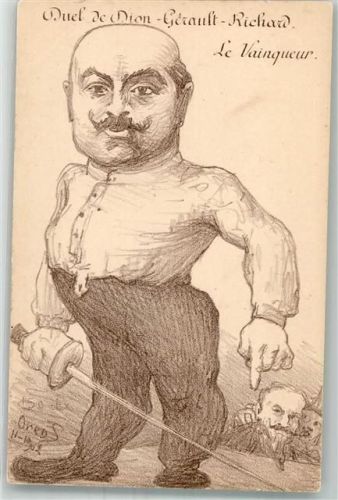 1900 Karikatur Duell de Dion - Gerault - Richard sign. Oren S.