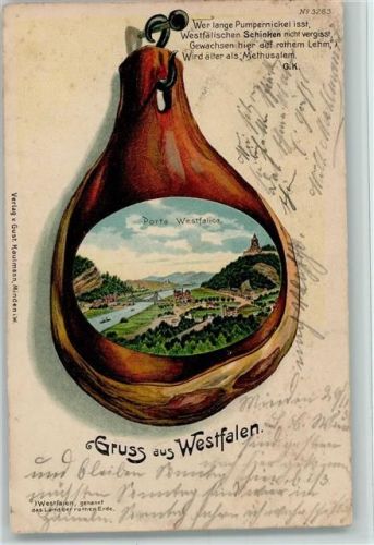 Porta Westfalica Gruss aus - Lithographie - Bild im Schinken