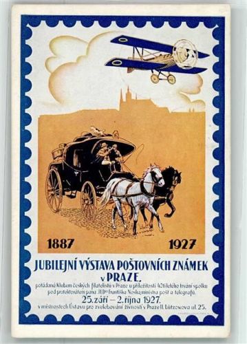 Prag Jubiläum 1887-1927 Vystava Postovnich Znamek Postkutsche Flugzeug Ereignis
