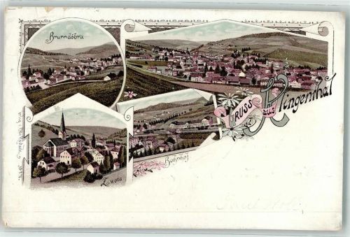 Klingenthal 1897 Brunndöbra Zwota Bahnhof Lithographie