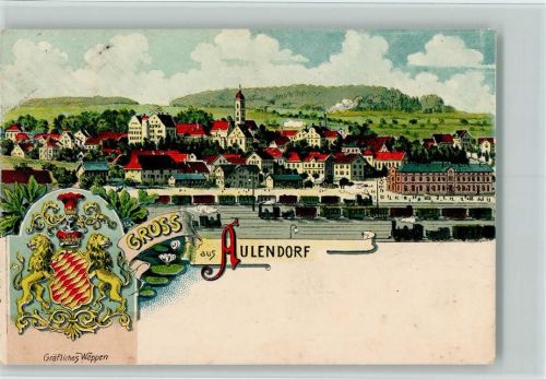 Aulendorf 1910 Gruss aus - Litho, Wappen , Bahnhof, Eisenbahn AK