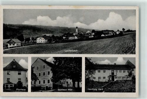 Weilenbach Pfarrhaus Gasthaus Mösl Handlung Hartl Kirche Lauterbach Ort lt. Stempel