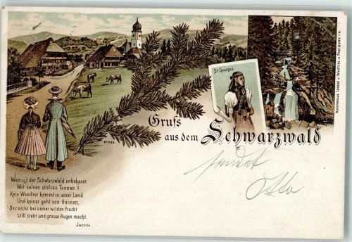 St. Georgen 1897 Volkstracht Wasserfall Tannenzweig Gedicht v. Jacobi