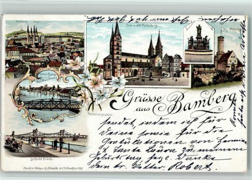 Bamberg 1897 Altenburg Dom Unterre Brücke Ansicht a la Venedig Luitpoldbrücke Dom Alte Hofhaltung Maximiliansbrunnen