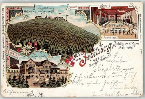Inselsberg 1899 Gothaisches Gasthaus Speisesaal Jubiläums-Karte 1649-1899 Lithographie