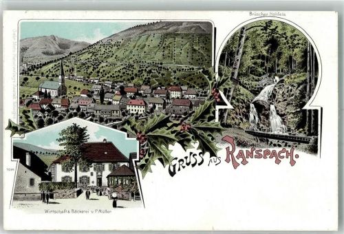 Ranspach Brüscher Hohfels Gasthaus Bäckerei P. Müller Lithographie