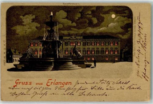 Erlangen 1898 Kunstbrunnen Nachtaufnahme