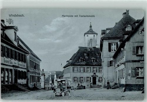 Windsbach 1914 Marktplatz mit Postautomobil