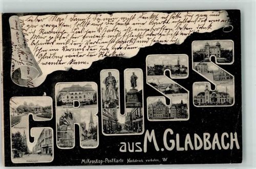 Mönchengladbach 1904 Volksgarten Abtei Berg Bahnhofstraße Schillerplatz Mikroskop-Postkarte