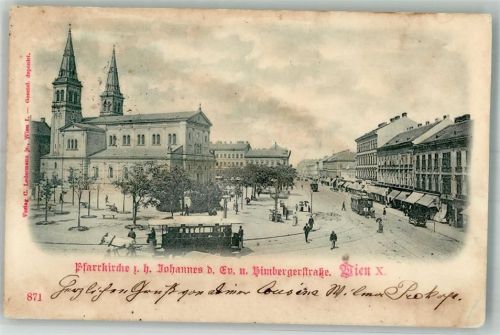 Wien 1899 Pferdestraßenbahn Kirche Himbergerstrasse