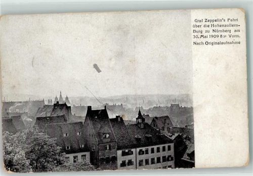 W8500 Nürnberg Graf Zeppelin über die Hohenzollernburg Originalaufnahme Zeppelin 1909 Gebrauchsspuren